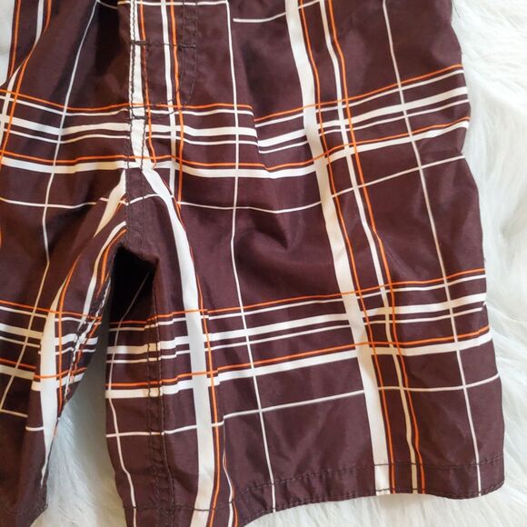 Mossimo Boys Swim Trunks Size XS 4/5 Brown Plaid Mesh Lined Drawstring Pockets - Picture 6 of 9